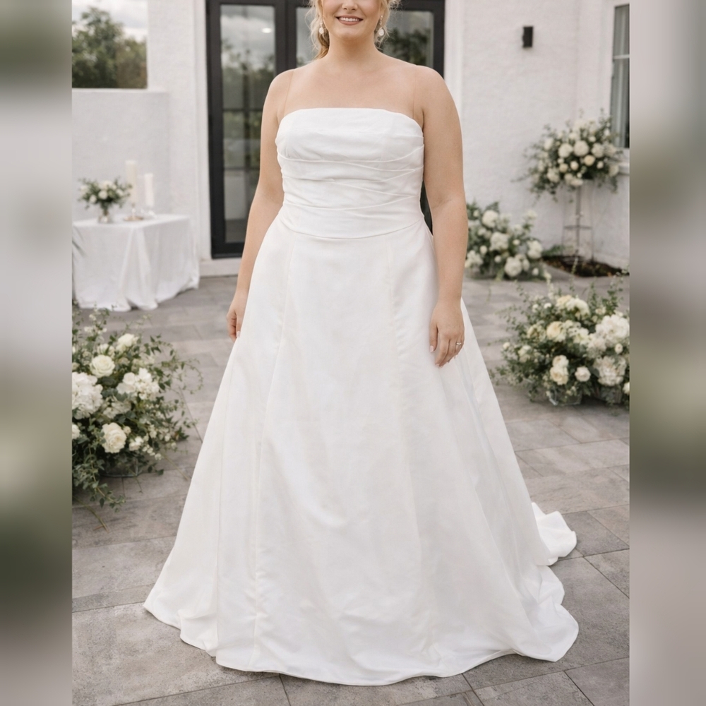 Pallas Athena Y2K White Strapless Satin A-Line Wedding Dress sz 18W